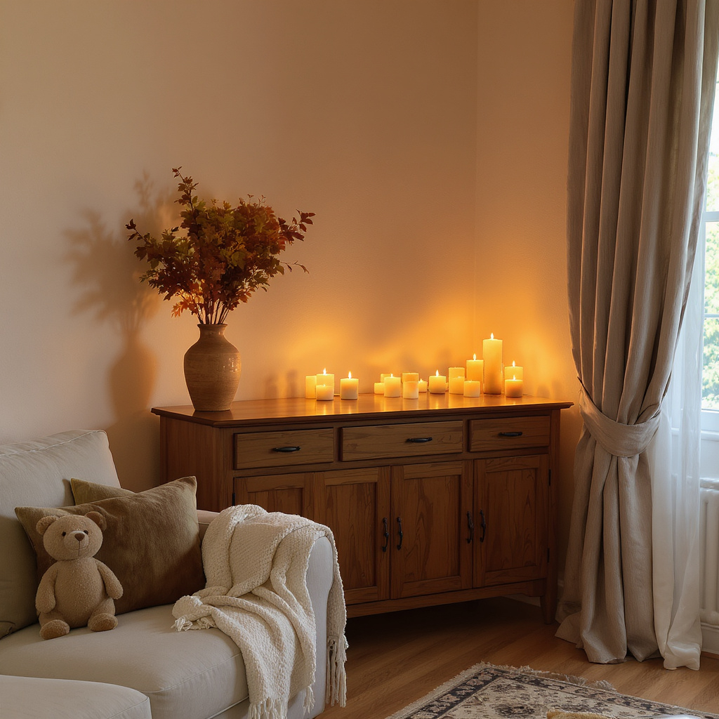 runde hvide bloklys på skænk